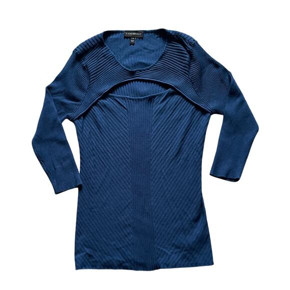 Lane Brayant Womens Ribbed Sweater Blue Chest Cut out Size 14/16 Feminine - Picture 1 of 9